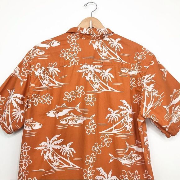 Columbia Orange Tropical Fish Cotton Button Down Short Sleeve Shirt - Picture 6 of 16